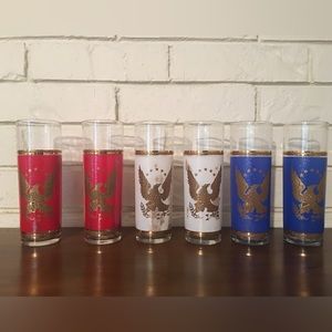 TOM COLLINS 1950’s LIBBEY AMERICAN EAGLE BICENTENNIAL HIGHBALL COCKTAIL GLASSES